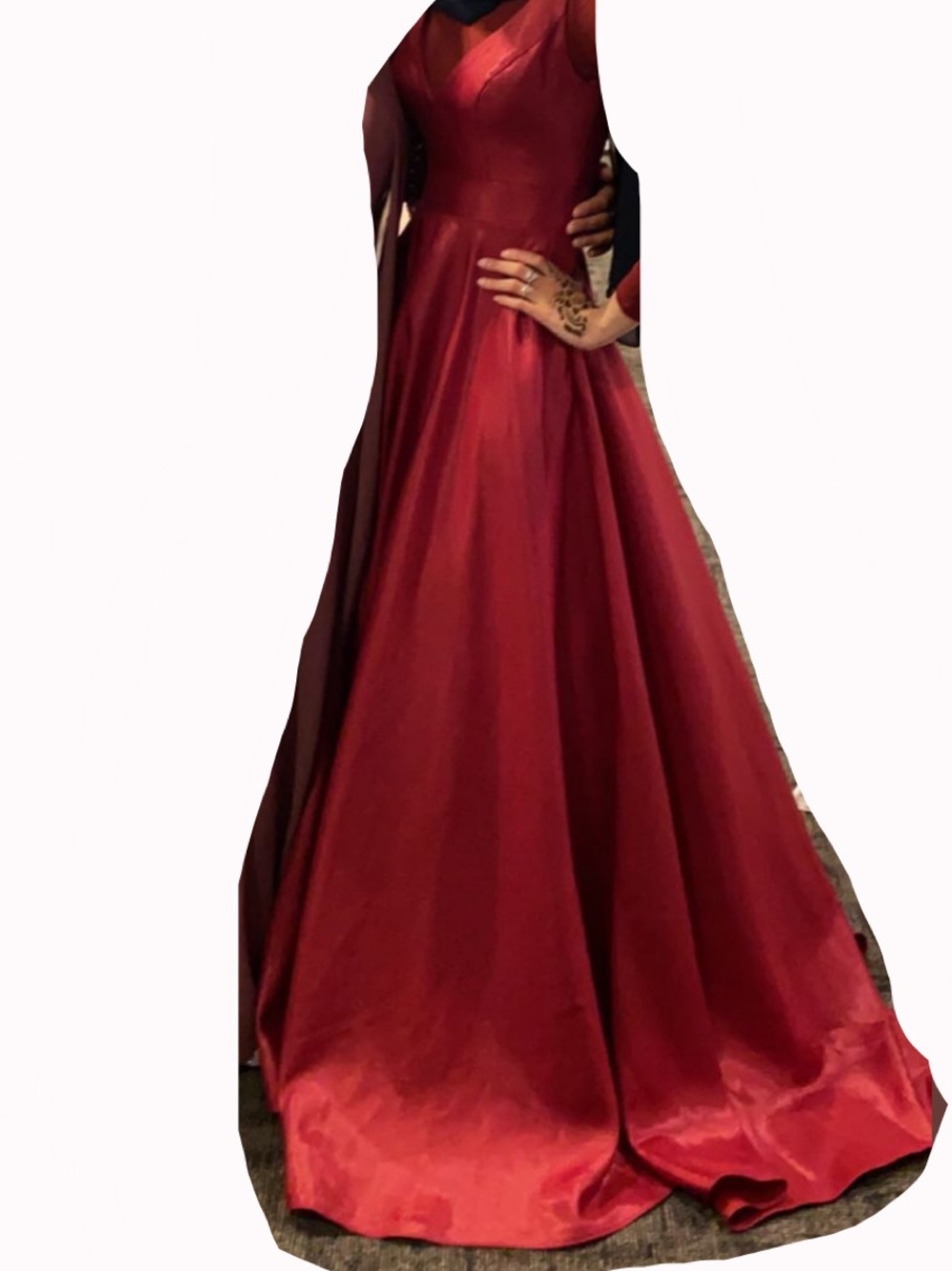 La Femme Red V-Neck Ball Gown